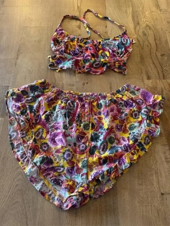 Anthropologie Floral Ruffle Loungewear Sleepwear Set - Size XS - Picture 3 of 6